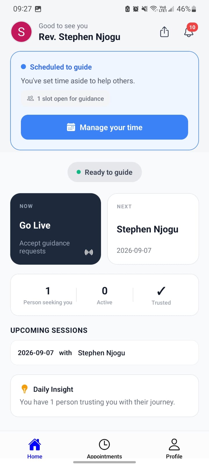 Guide dashboard in the Carnaan Guide app